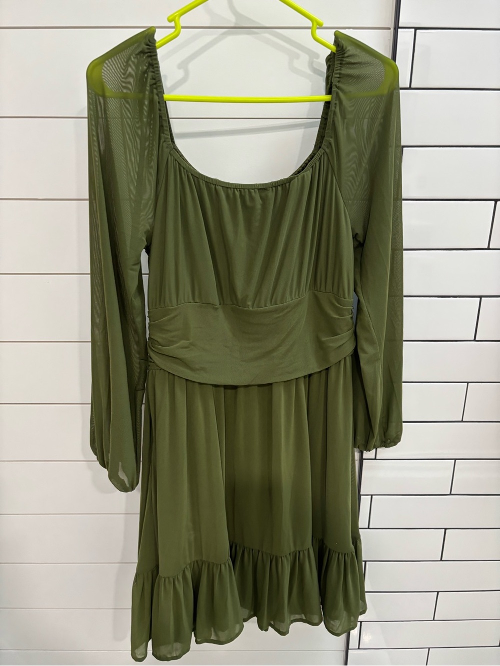 Olive Green Long Sleeve Tiered Skater Dress